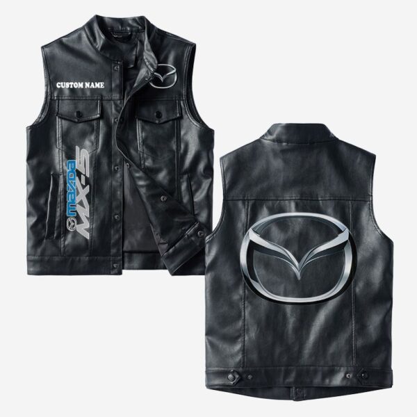 Custom Name Mazda Mx5 Leather Vest - Personalized Logo Car Motorcycle Model