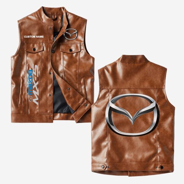 Custom Name Mazda Mx5 Leather Vest - Personalized Logo Car Motorcycle Model - Image 2
