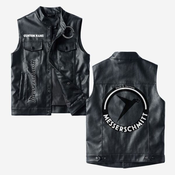 Custom Name Messerschmitt Leather Vest - Personalized Logo Car Motorcycle Model