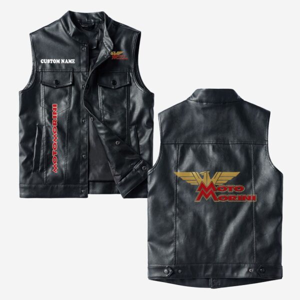 Custom Name Moto Morini Leather Vest - Personalized Logo Car Motorcycle Model