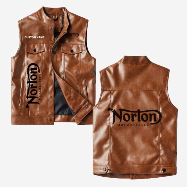 Custom Name Norton Leather Vest - Personalized Logo Car Motorcycle Model - Image 2