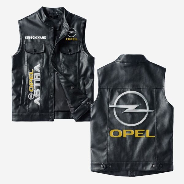 Custom Name Opel Astra Leather Vest - Personalized Logo Car Motorcycle Model
