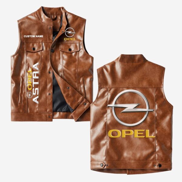 Custom Name Opel Astra Leather Vest - Personalized Logo Car Motorcycle Model - Image 2