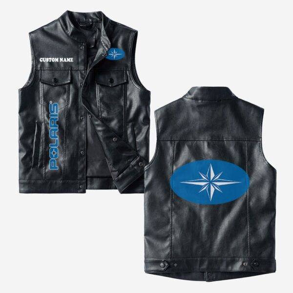 Custom Name Polaris Leather Vest - Personalized Logo Car Motorcycle Model