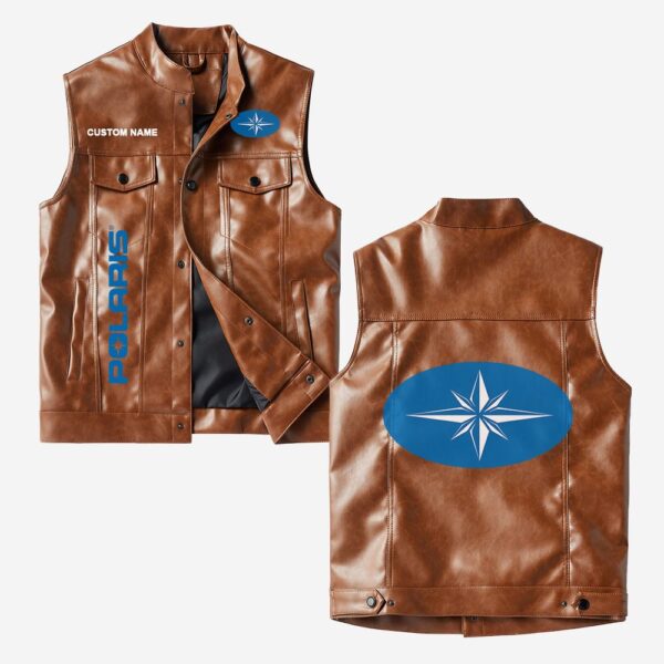 Custom Name Polaris Leather Vest - Personalized Logo Car Motorcycle Model - Image 2