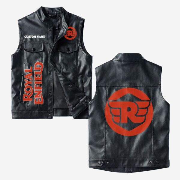 Custom Name Royal Enfield Leather Vest - Personalized Logo Car Motorcycle Model
