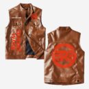 Custom Name Royal Enfield Leather Vest - Personalized Logo Car Motorcycle Model