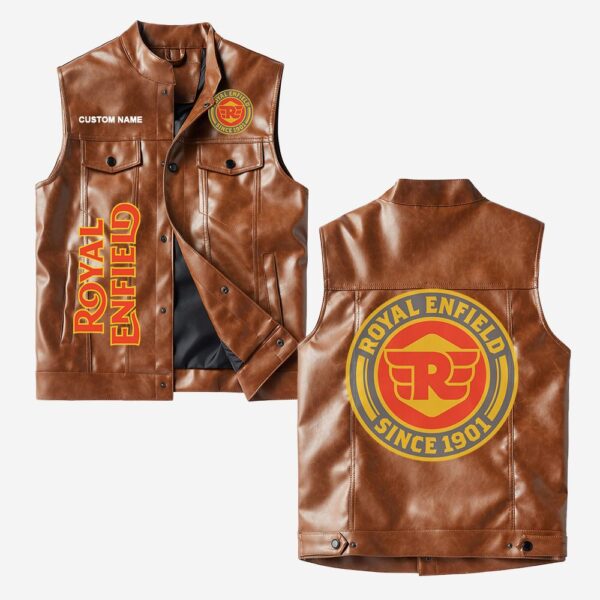 Custom Name Royal Enfield Leather Vest - Personalized Logo Car Motorcycle Model - Image 2