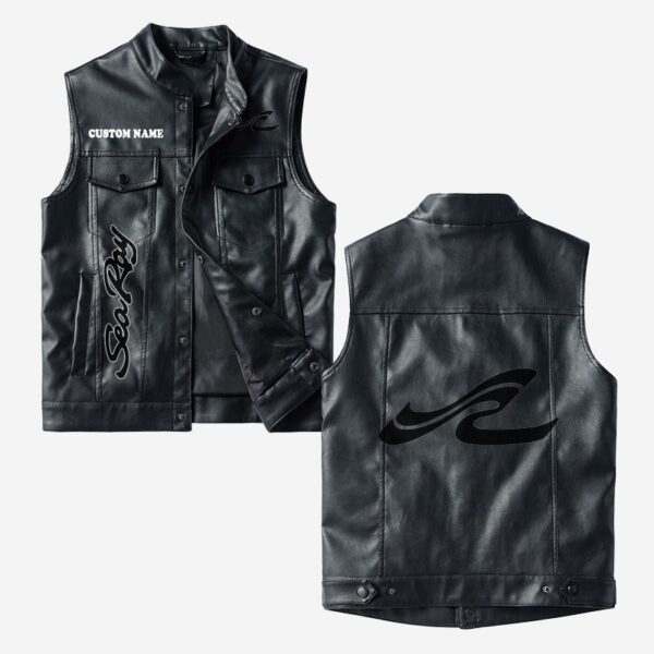Custom Name Sea Ray Leather Vest - Personalized Logo Car Motorcycle Model