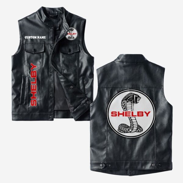 Custom Name Shelby Leather Vest - Personalized Logo Car Motorcycle Model