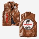 Custom Name Shelby Leather Vest - Personalized Logo Car Motorcycle Model