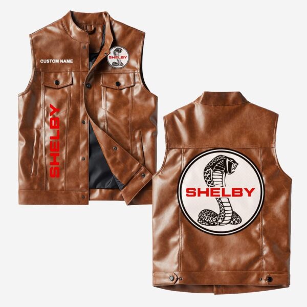 Custom Name Shelby Leather Vest - Personalized Logo Car Motorcycle Model - Image 2