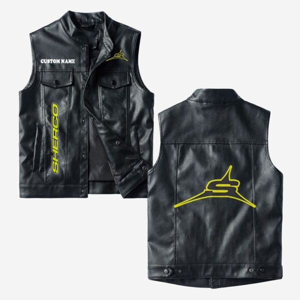 Custom Name Sherco Leather Vest - Personalized Logo Car Motorcycle Model