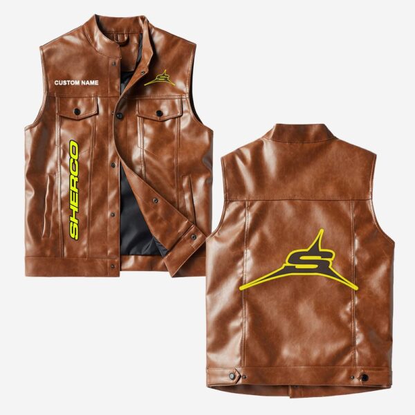Custom Name Sherco Leather Vest - Personalized Logo Car Motorcycle Model - Image 2