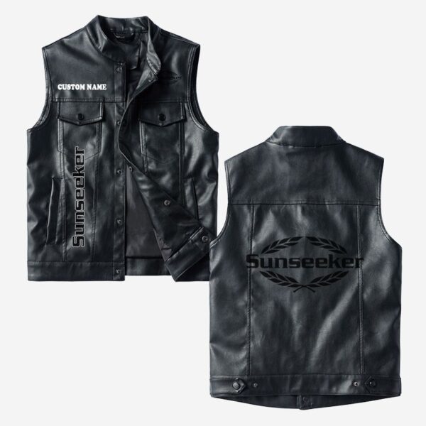 Custom Name Sunseeker Leather Vest - Personalized Logo Car Motorcycle Model