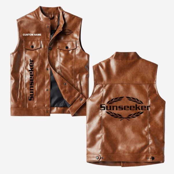 Custom Name Sunseeker Leather Vest - Personalized Logo Car Motorcycle Model - Image 2