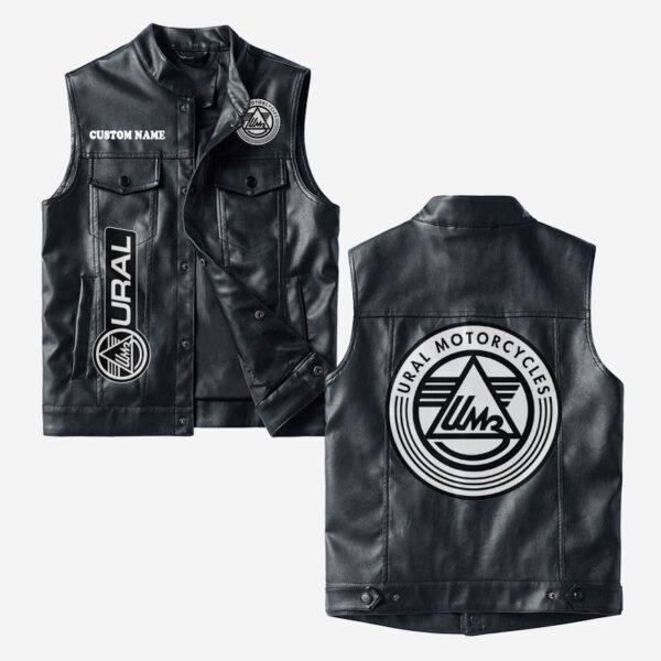 Custom Name Ural Motorcycles Leather Vest - Personalized Logo Car Motorcycle Model