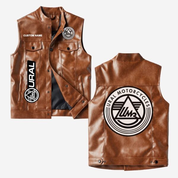 Custom Name Ural Motorcycles Leather Vest - Personalized Logo Car Motorcycle Model - Image 2