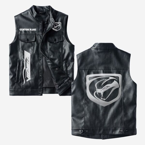 Custom Name Viper Leather Vest - Personalized Logo Car Motorcycle Model