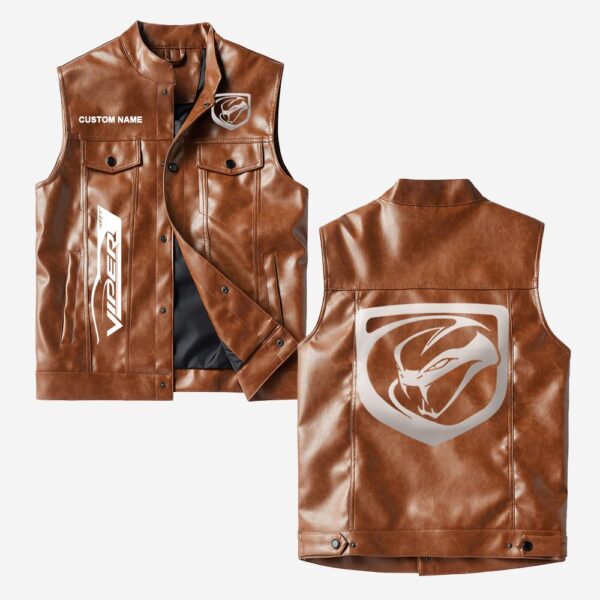 Custom Name Viper Leather Vest - Personalized Logo Car Motorcycle Model - Image 2