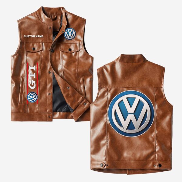 Custom Name Volkswagen Gti Leather Vest - Personalized Logo Car Motorcycle Model - Image 2