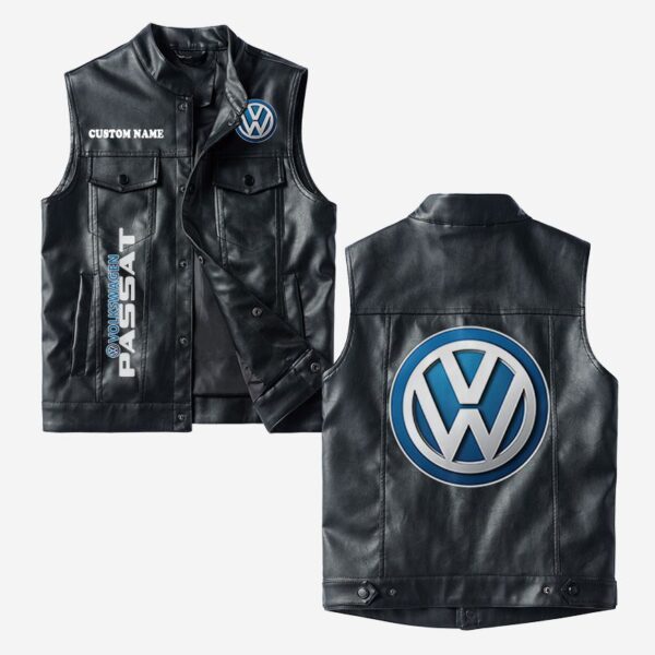 Custom Name Volkswagen Passat Leather Vest - Personalized Logo Car Motorcycle Model