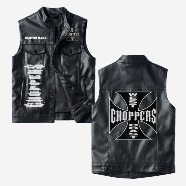Custom Name West Coast Choppers Leather Vest - Personalized Logo Car Motorcycle Model