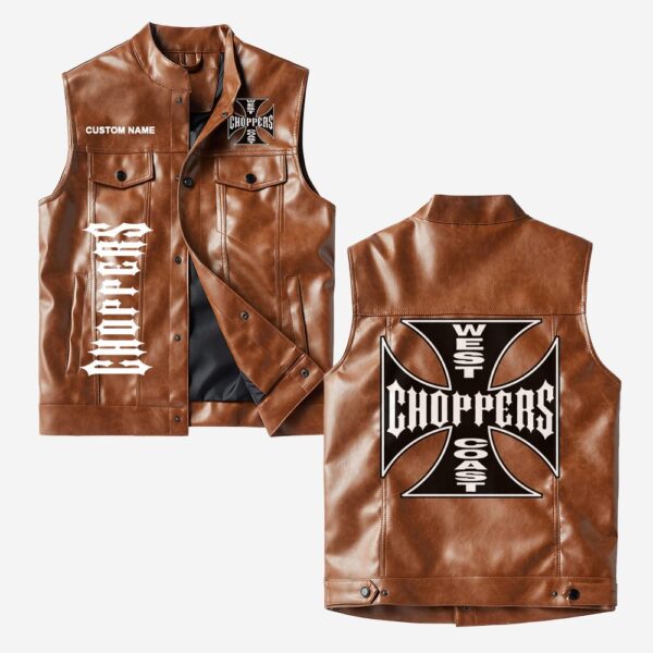Custom Name West Coast Choppers Leather Vest - Personalized Logo Car Motorcycle Model - Image 2