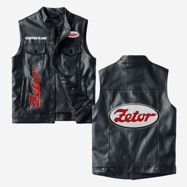 Custom Name Zetor Leather Vest - Personalized Logo Car Motorcycle Model