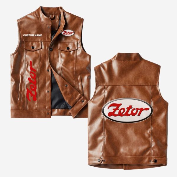 Custom Name Zetor Leather Vest - Personalized Logo Car Motorcycle Model - Image 2