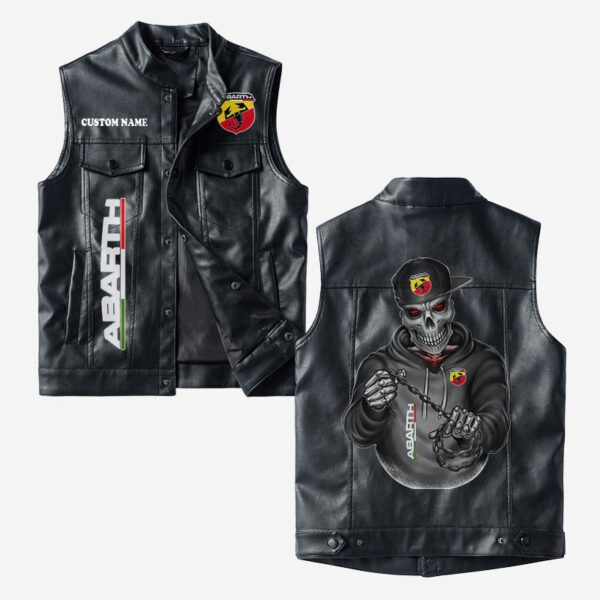 Custom Name Abarth Leather Vest - Personalized Logo Car Motorcycle Model