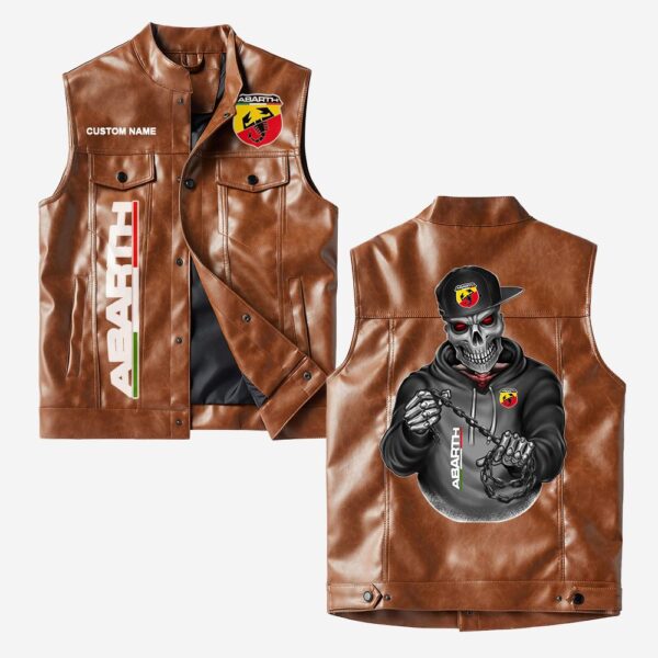 Custom Name Abarth Leather Vest - Personalized Logo Car Motorcycle Model - Image 2