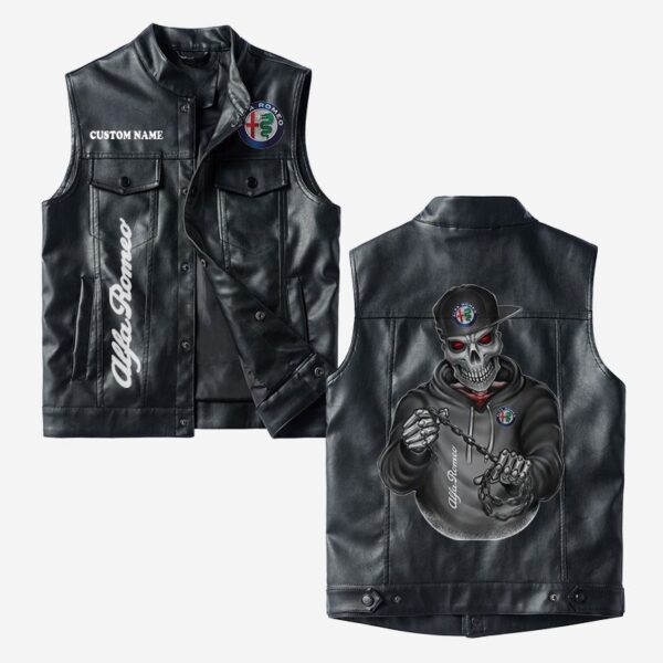 Custom Name Alfa Romeo Leather Vest - Personalized Logo Car Motorcycle Model