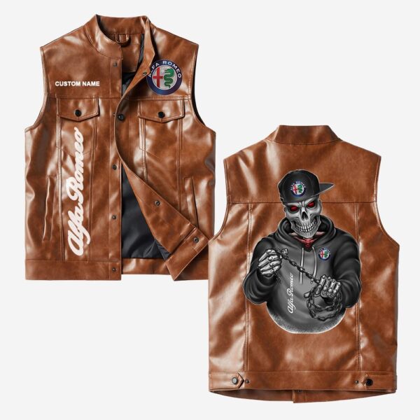 Custom Name Alfa Romeo Leather Vest - Personalized Logo Car Motorcycle Model - Image 2