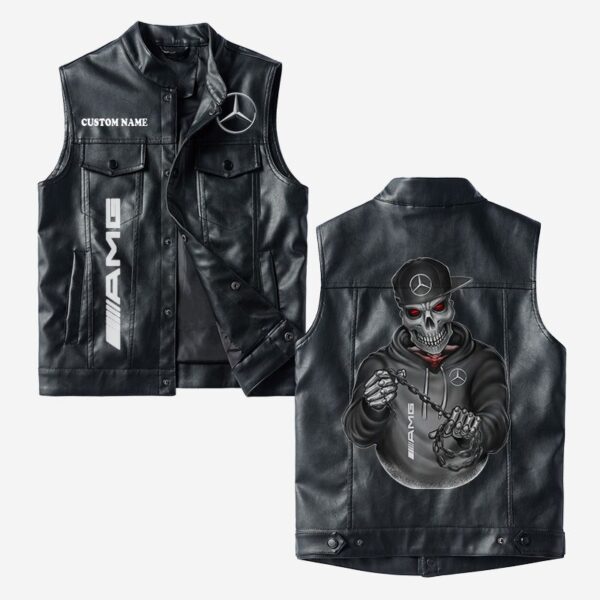 Custom Name Amg Leather Vest - Personalized Logo Car Motorcycle Model