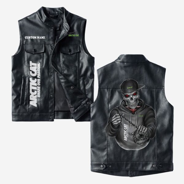 Custom Name Arctic Cat Leather Vest - Personalized Logo Car Motorcycle Model