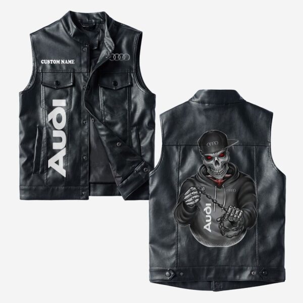 Custom Name Audi Leather Vest - Personalized Logo Car Motorcycle Model
