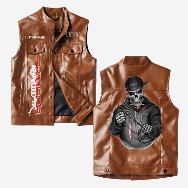 Custom Name Audi Quattro Leather Vest - Personalized Logo Car Motorcycle Model - Image 2