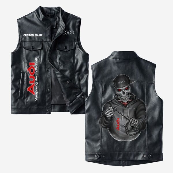 Custom Name Audi Leather Vest - Personalized Logo Car Motorcycle Model