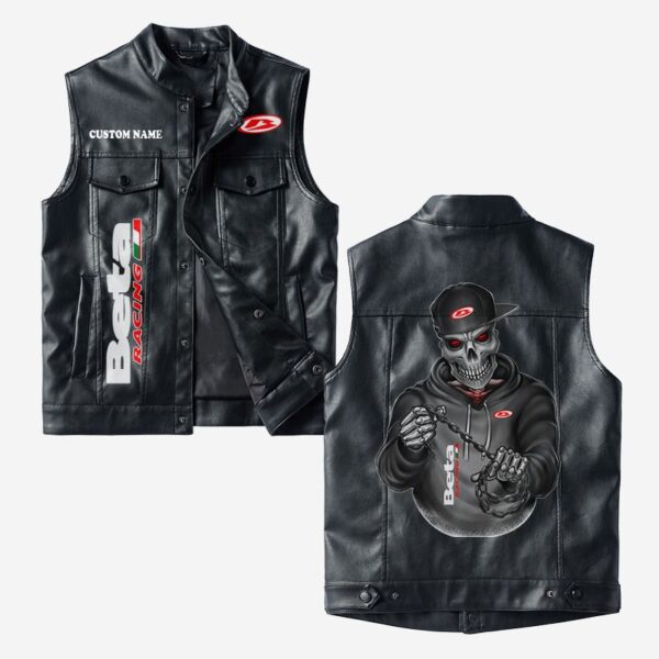 Custom Name Beta Leather Vest - Personalized Logo Car Motorcycle Model