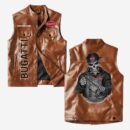 Custom Name Bugatti Leather Vest - Personalized Logo Car Motorcycle Model