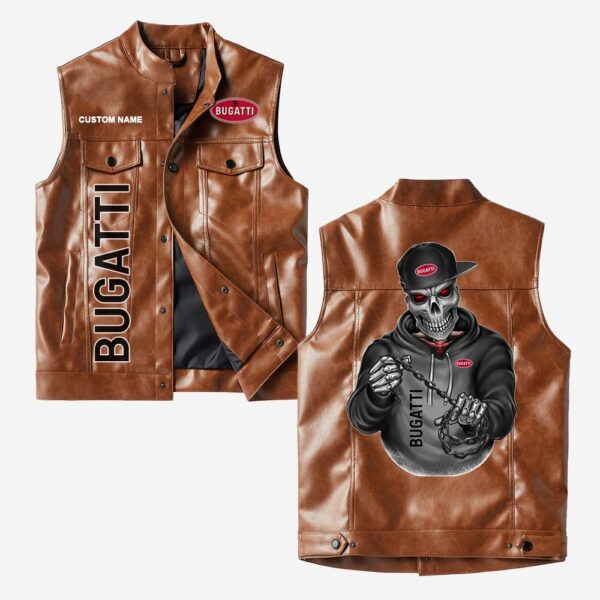 Custom Name Bugatti Leather Vest - Personalized Logo Car Motorcycle Model - Image 2
