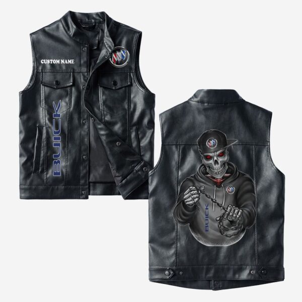 Custom Name Buick Leather Vest - Personalized Logo Car Motorcycle Model