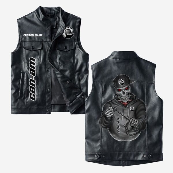 Custom Name Can Am Leather Vest - Personalized Logo Car Motorcycle Model
