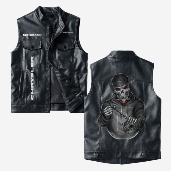 Custom Name Chrysler Leather Vest - Personalized Logo Car Motorcycle Model