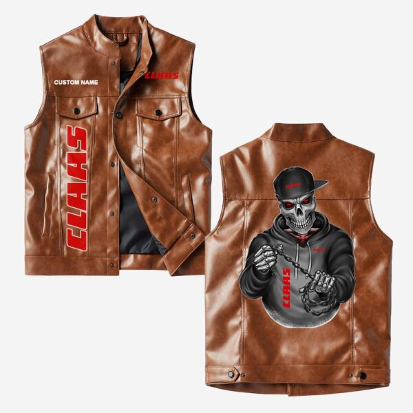 Custom Name Claas Leather Vest - Personalized Logo Car Motorcycle Model - Image 2