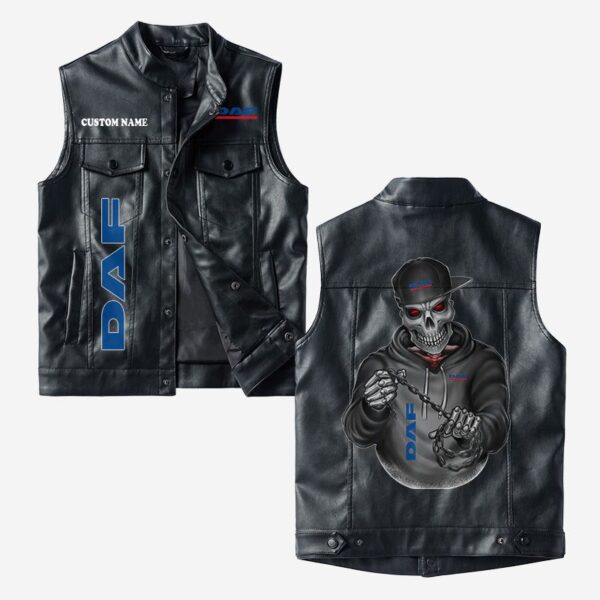 Custom Name Daf Leather Vest - Personalized Logo Car Motorcycle Model
