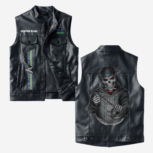 Custom Name Deutz Fahr Leather Vest - Personalized Logo Car Motorcycle Model