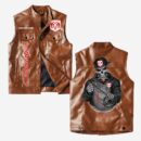 Custom Name Dodge Charger Leather Vest - Personalized Logo Car Motorcycle Model