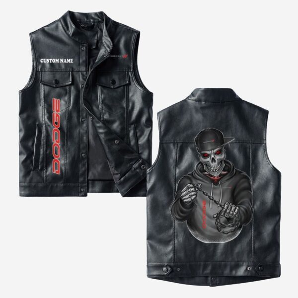 Custom Name Dodge Leather Vest - Personalized Logo Car Motorcycle Model